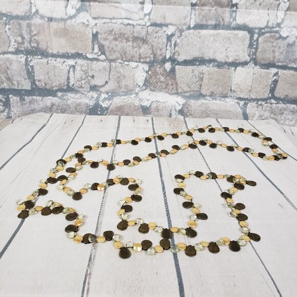 2/$25 Extra Long Necklace Brass Peach Yellow Clear Beads - Picture 7 of 8